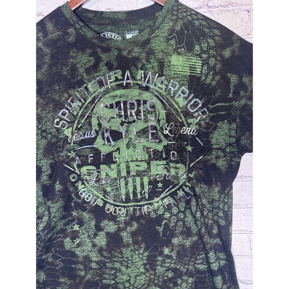 Affliction Mens X Large Live Fast Chris Sniper Skull Graphic T Shirt Black Green - Picture 2 of 7
